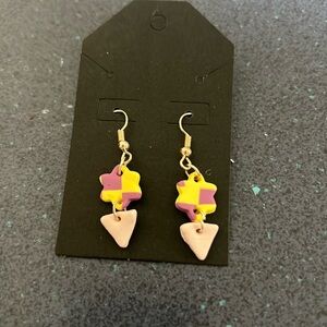Yellow, purple, pale pink polymer clay earrings